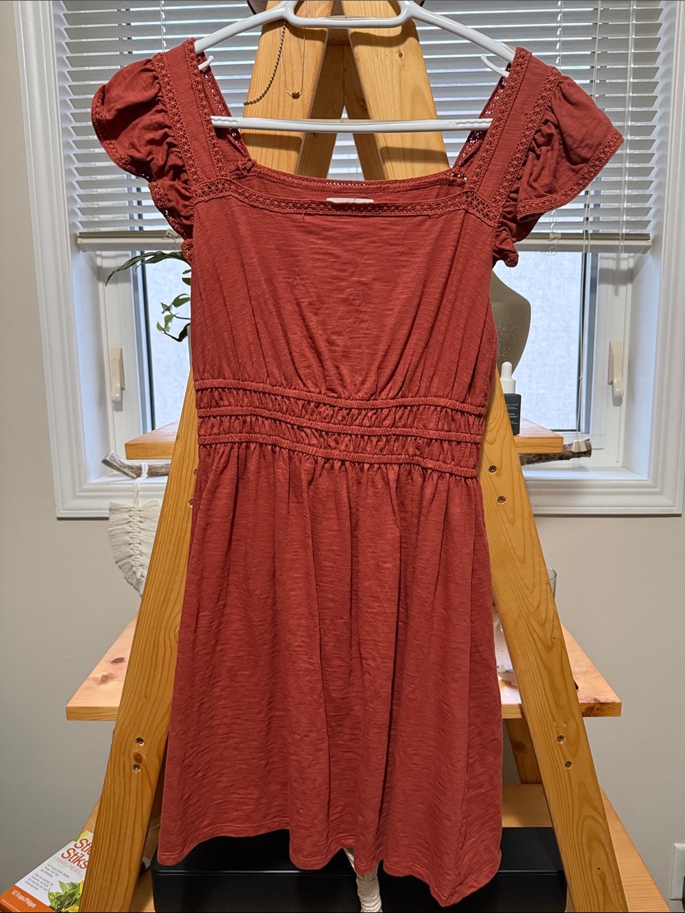 Women’s Rust Midi Dress with Square Neck